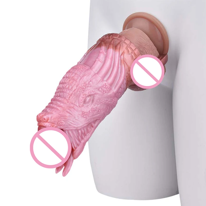 Gode Dragon en silicone pour femme, agrandisseur de pénis, manchon de pénis, couvre-bite, masturbateur, jouets sexuels pour adultes, chatte, anal, prostate, sex-shop, 14x5.3cm