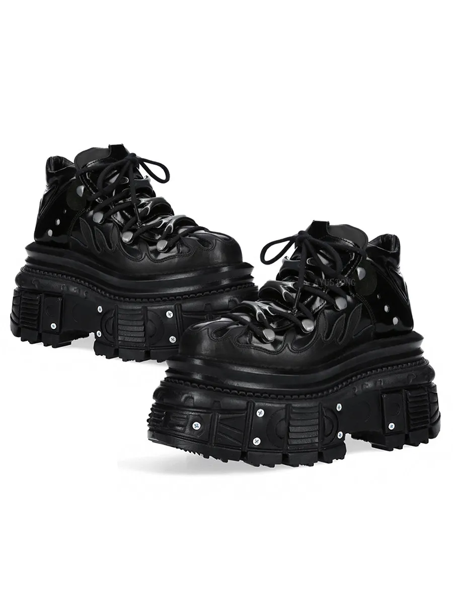 

2026 Retro Spanish Rock Platform Metal Dark Muffin Punk Leather Men and Women with The Same Super High Heel Dad Shoes 12cm