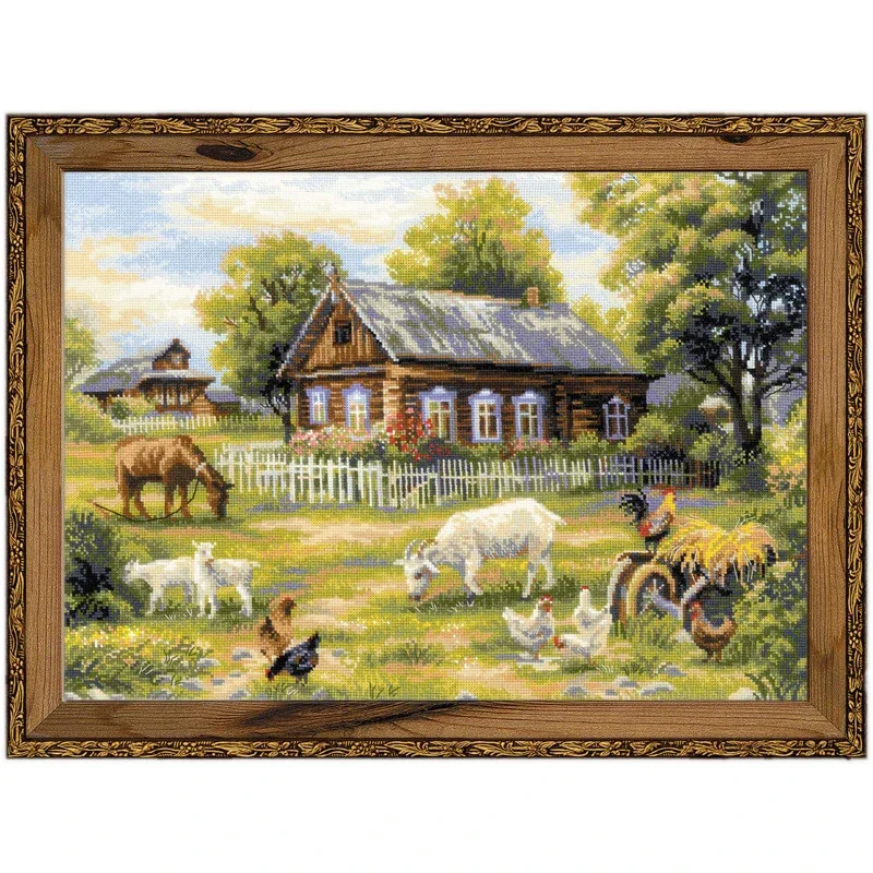 Amishop Gold Collection Counted Cross Stitch Kits Afternoon In The Country Cow Sheep Animals Garden Grassland Riolis 1501