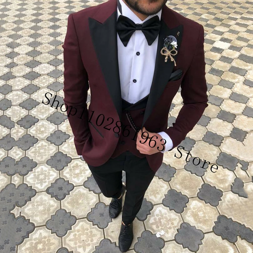 

New Fashion Suits Male Wedding Tuxedos Blazer+Vest+Pants 3 Pieces Suit Best Men Groom Tuexdos For Wedding Costume Homme Mariage