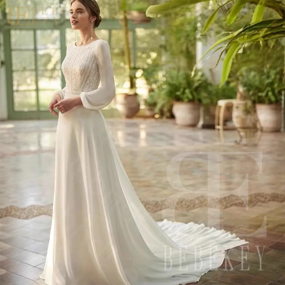 

BEBEKEY BOHO шифоновое свадебное платье с длинными рукавами и аппликацией, трапециевидное платье невесты, вечернее платье по индивидуальному заказу, платья de novia