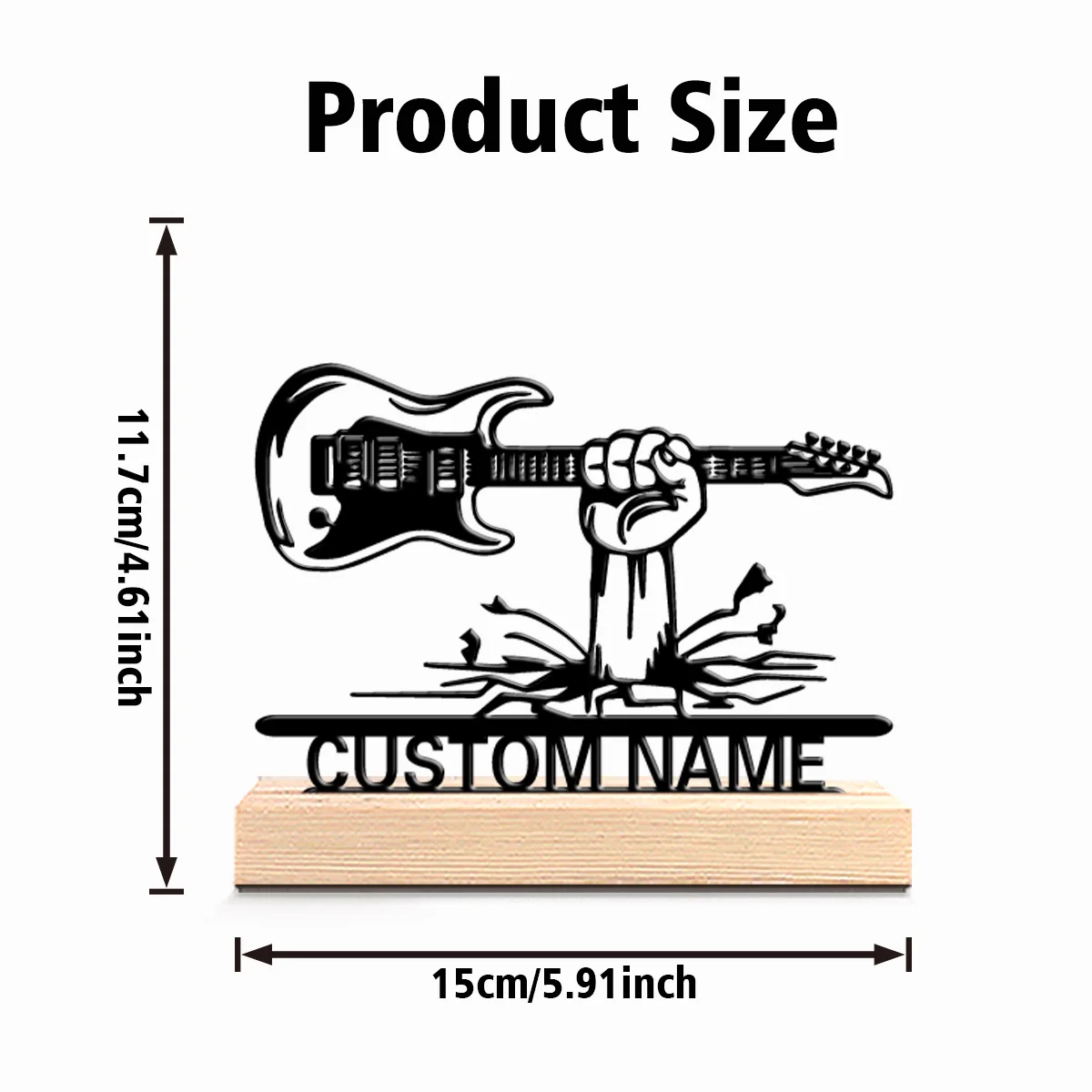 1pc Cartoon Personalized Custom Guitar Metal Statues Music Lover’s Gift with Wooden Base Perfect for Singers Podcasters Studio
