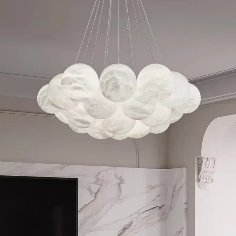 Modern Alabaster Sphere Chandelier Luxury Marble Bubble Pendant Light LED Ceiling Lamp for Living Room Bedroom Home Decor