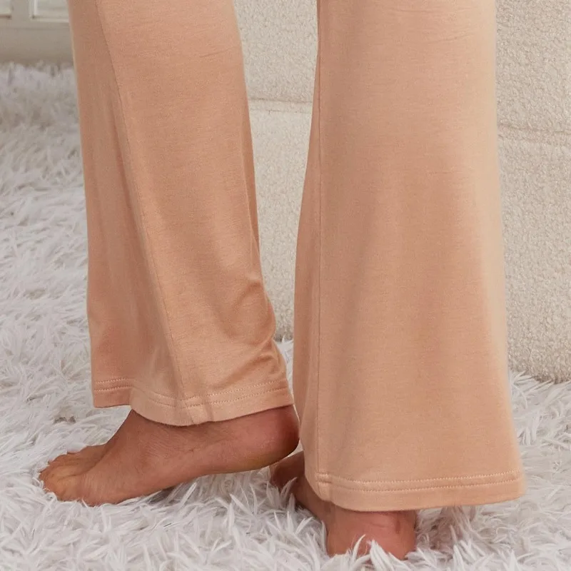 Women's Thermal Lined Sleep Set Long Sleeve Shirt Lounge Pants Winter Loungewear Euro Tailored Comfort Velvet Trimmed Separates