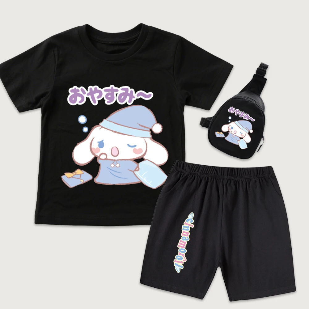 

Комплект из 3 предметов Cinnamoroll: футболка, шорты и мини-сумка на грудь для мальчиков и девочек, с принтом, хлопок, для хорошего сна