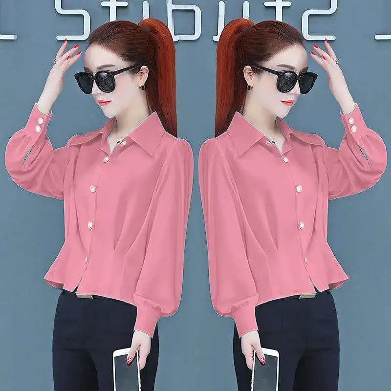 Frühling Herbst frauen Ausländischen Sle Chiffon irt Neue De Reine Farbe Vielseitig Quadrat Kragen Lange Sve Damen Bluse
