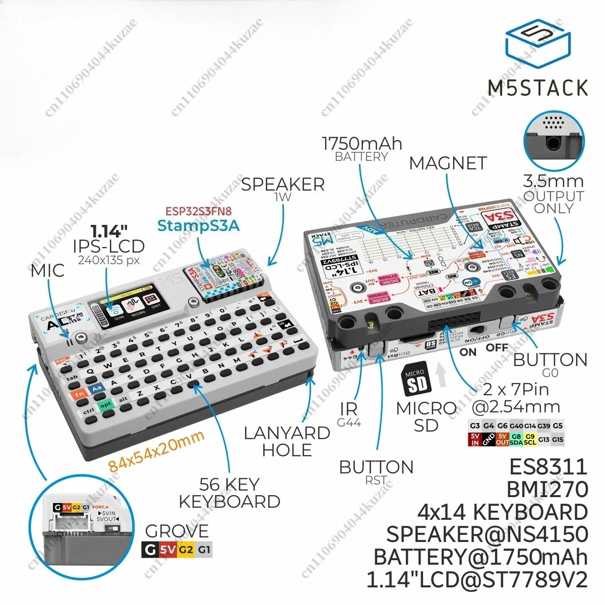 M5Stack Cardputer Advanced ESP32 Development Kit 1.14 Inch Screen 56 Keys Keyboard with M5Stamp S3A Portable Mainboard
