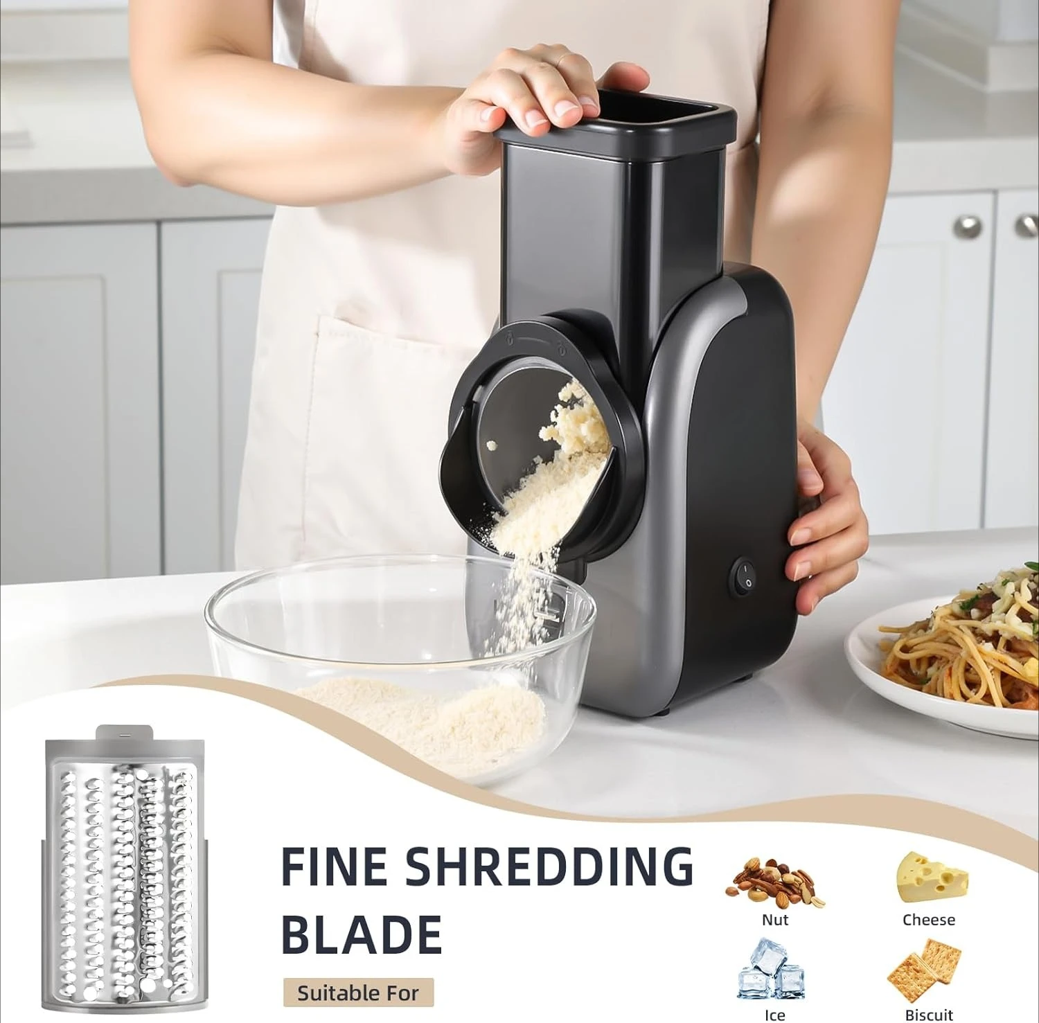 

Electric Cheese Grater, Rotary Vegetable Slicer with 4 Interchangeable Drum Blades, Multifunctional Cheese·Factory Direct Sales