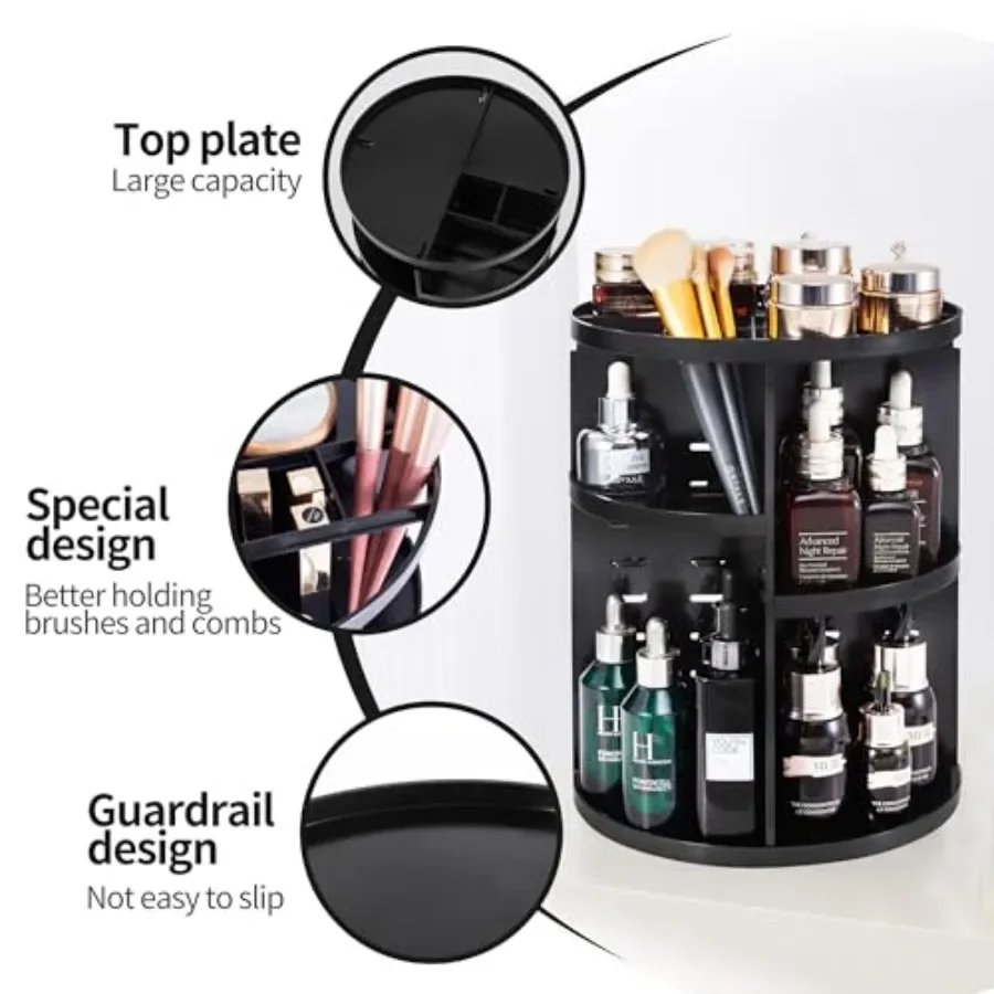 Organizzatore per trucco rotante a 360° con design rotante regolabile fai-da-te per un facile accesso Scatola per esposizione pieghevole per cosmetici con La
