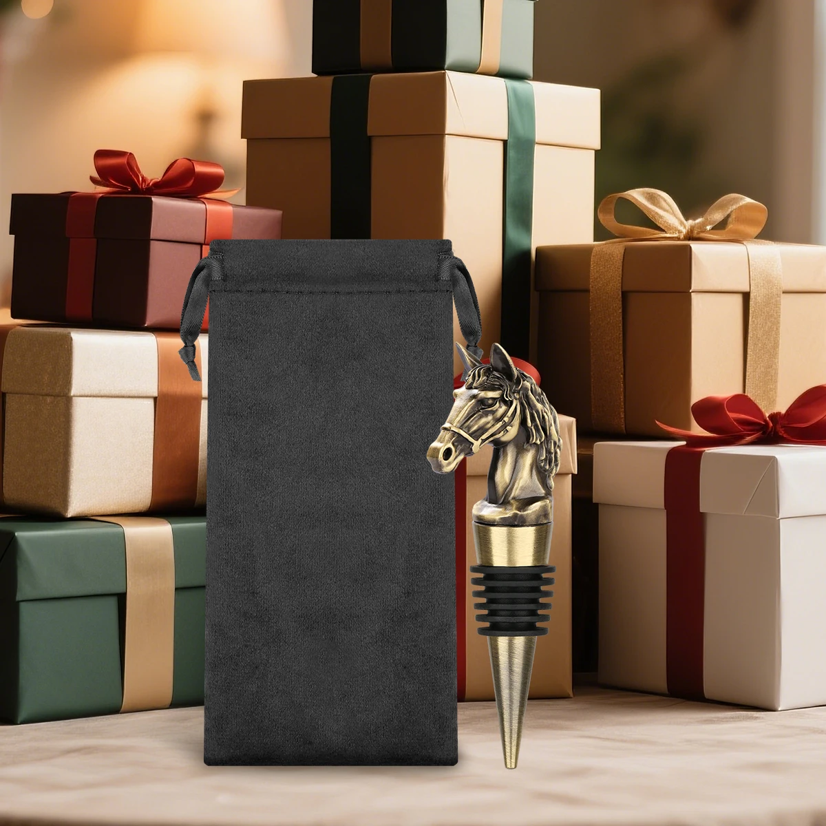 Exquisite Metal Horse Head Decor Wine Bottle Stopper with Black Bag Unique Wine Gift Bottle Stoppers Kitchen Bar Tools New 2025 view 6