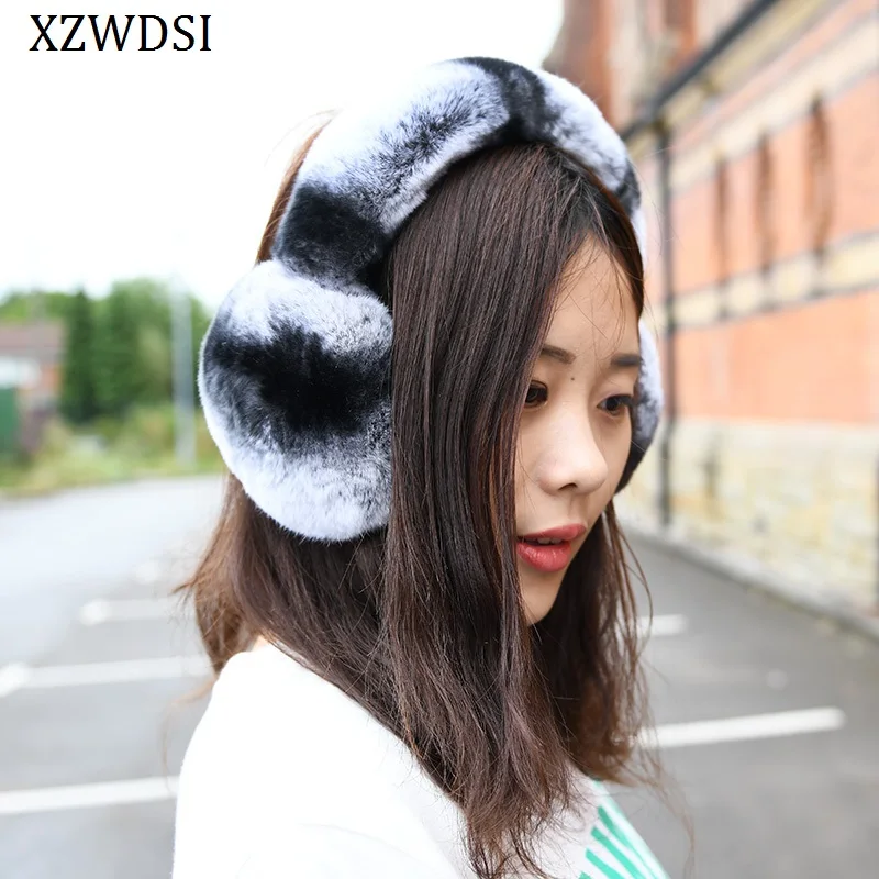 Real Rex Rabbit Fur Earmuffs for Women Winter Ear Warmers Soft Warm Furry Ear Muffs for Cold Weather