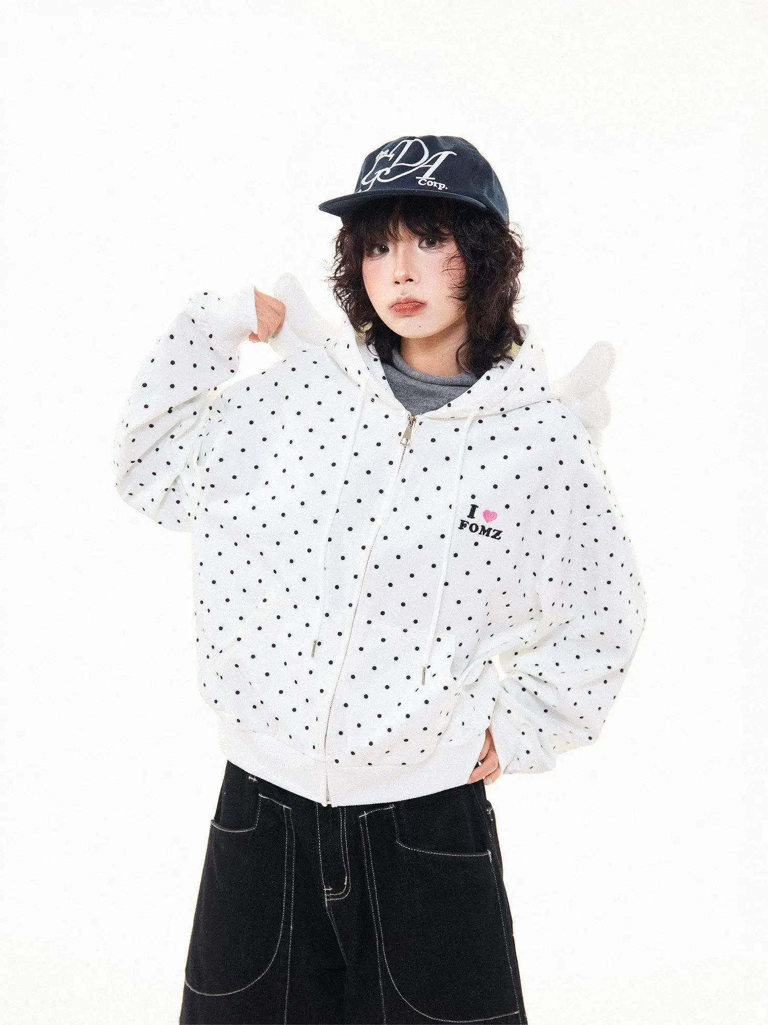 

MIKYO American Retro Polka Dot 3D Wings Hoodie Women's Casual Loose All Match Open Cardigan Outerwear Autumn Season