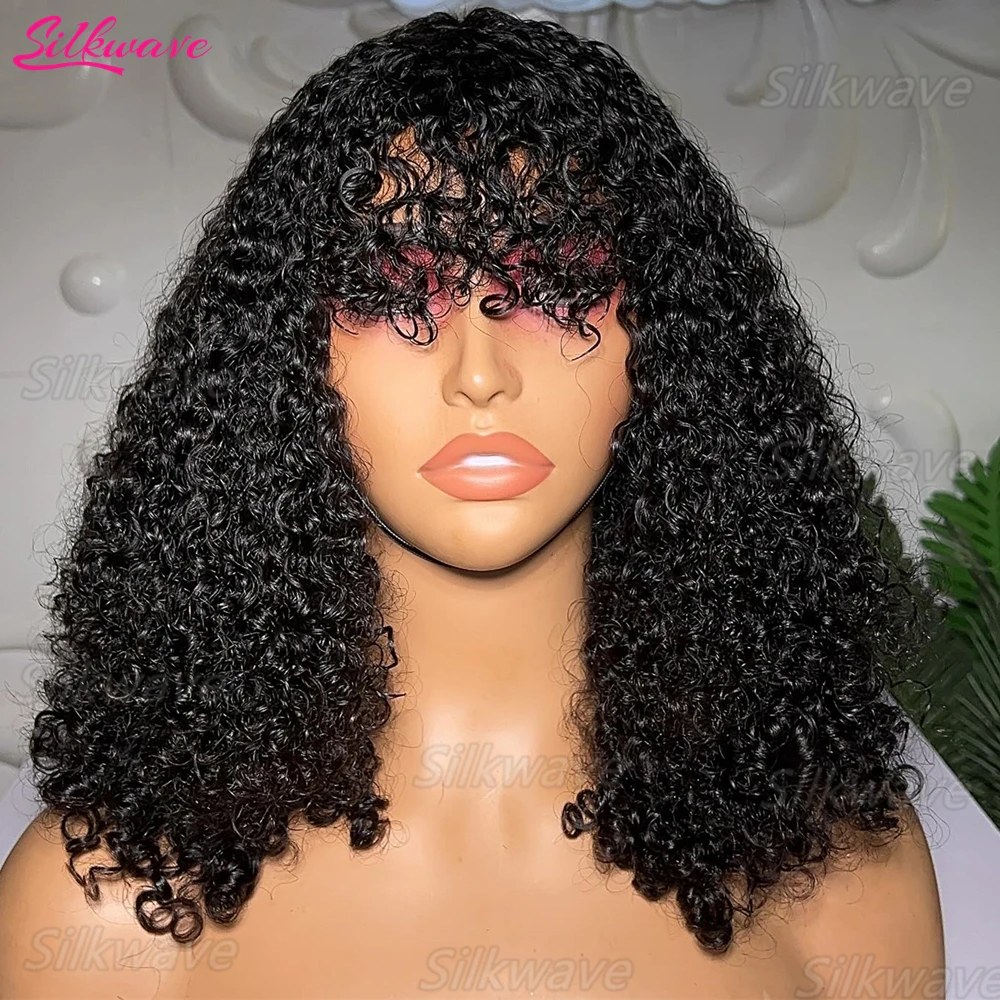 Silkwave Curly Short Bob Human Hair Wig With Bangs For Black Women 3X1 Middle Part Lace Wig Deep Water Wave Wave Fringe Bob Wigs