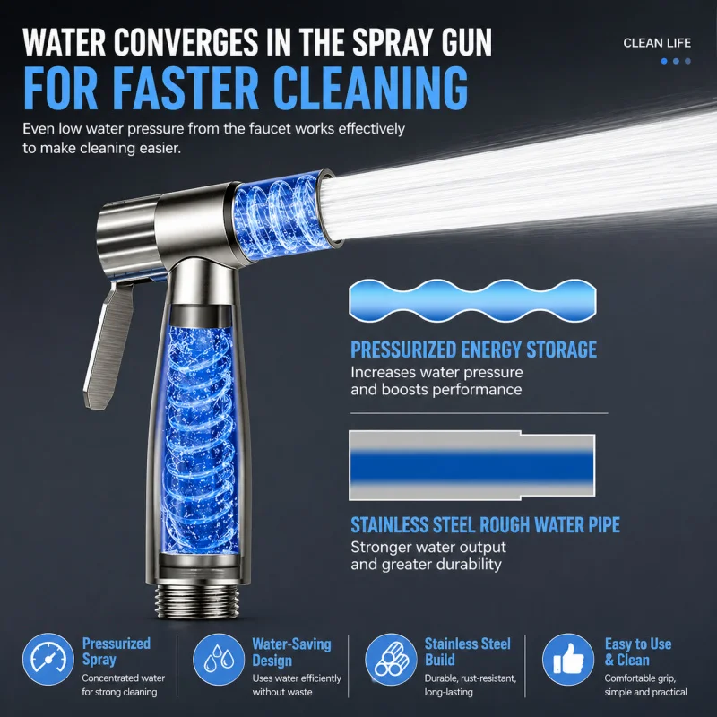 304 Stainless Steel Bidet Sprayer Set High Pressure Handheld Shattaf Flexible Hose Dual Outlet Faucet Valve