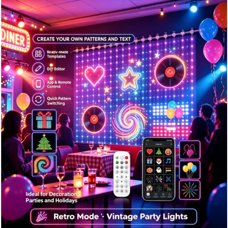 Smart LED Curtain Fairy Lights, RGB Color Changing APP Control Music Sync Bedroom Backdrop Indoor Outdoor Christmas Decorations