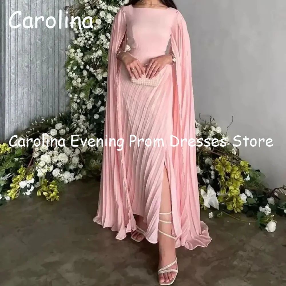 

Carolina Chiffon A-line O-neck Ruffle Arab Prom Gown Ankle Length Saudi Evening Formal Elegant Party Dress for Women 2023