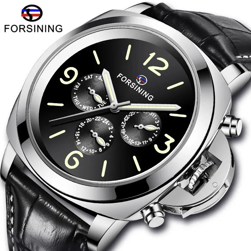 Fashion Forsining Top Brand Man Automatic Mechanical Men Luxury Classic Black Genuine Leather Band Watches Relogio Masculino