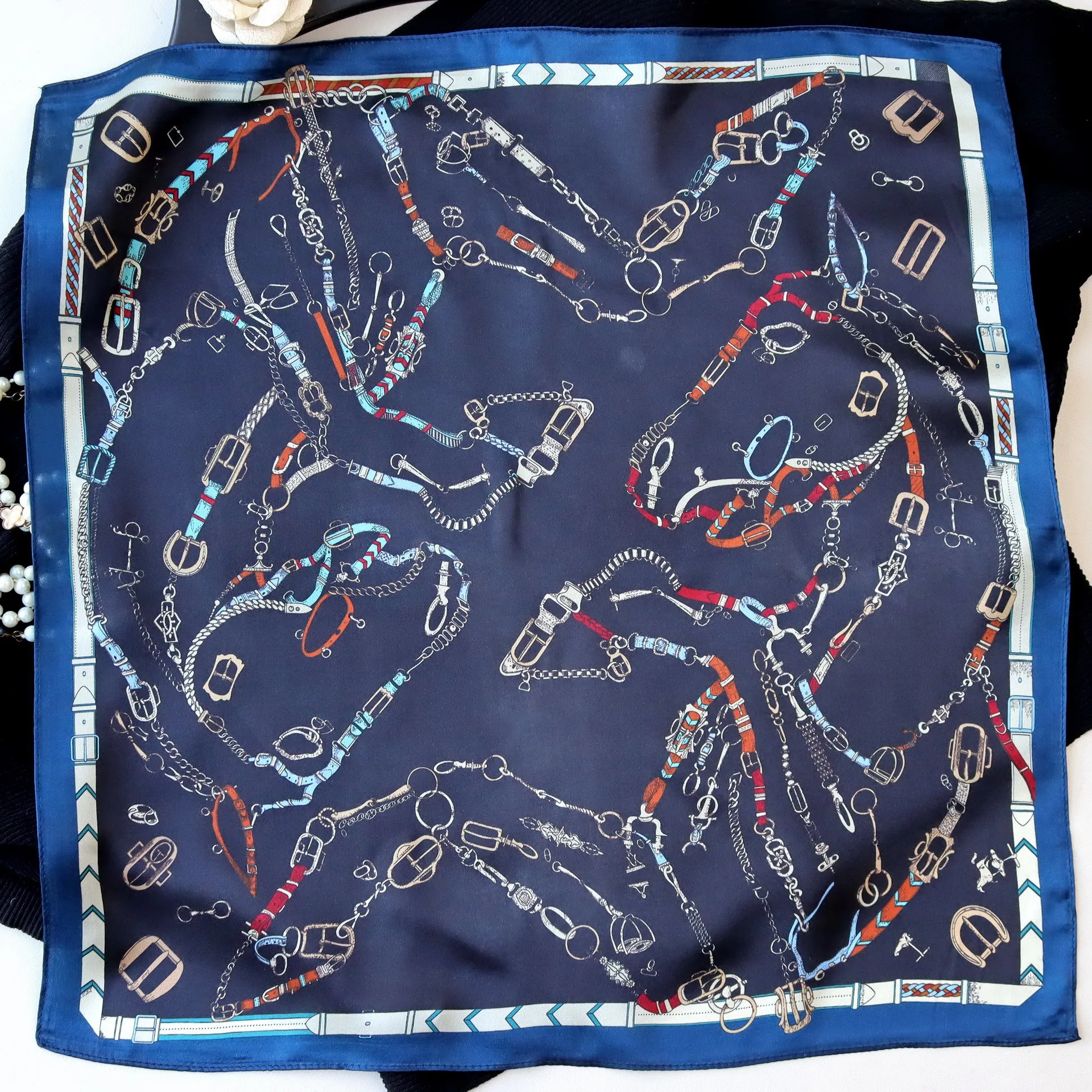 

Silk Scarf 53CM Women Square Summer Bandanas Silk Neck Shawls Hair Hand Bag Accessories Women Foulard Femme 53CM Belt Print