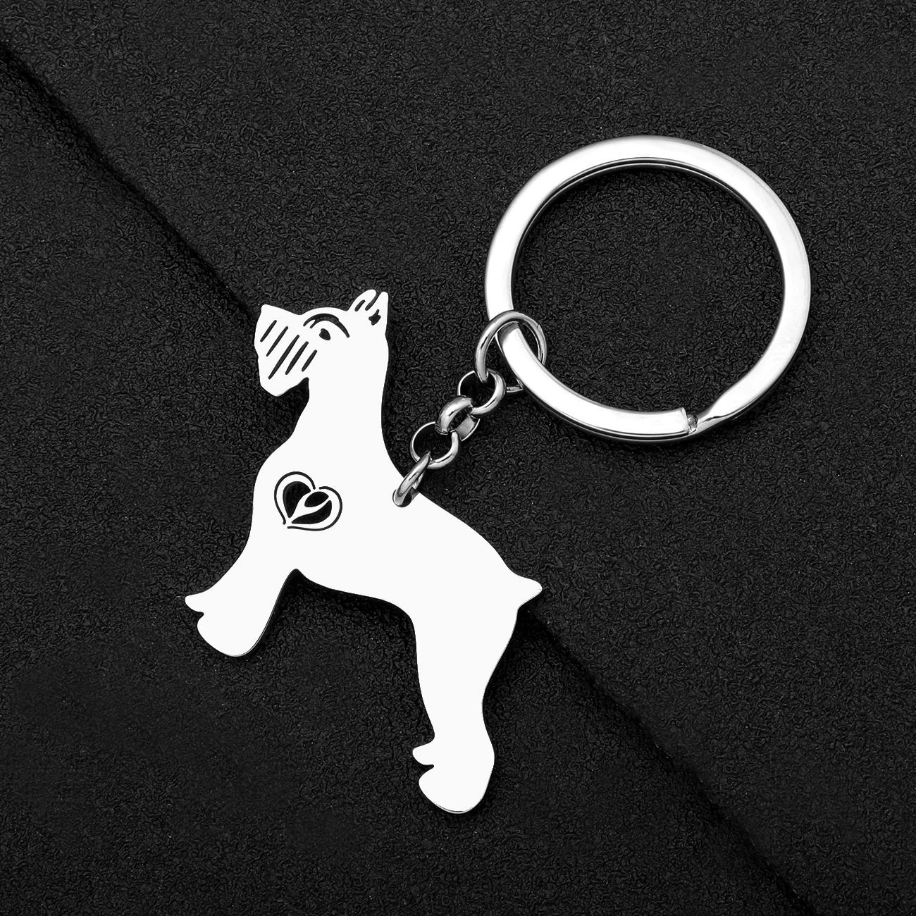 Bonsny Stainless Steel Silver-plated Schnauzer Terrier Dog Key Chains Keyring Pet Animals Keychains Fashion Jewelry For Women