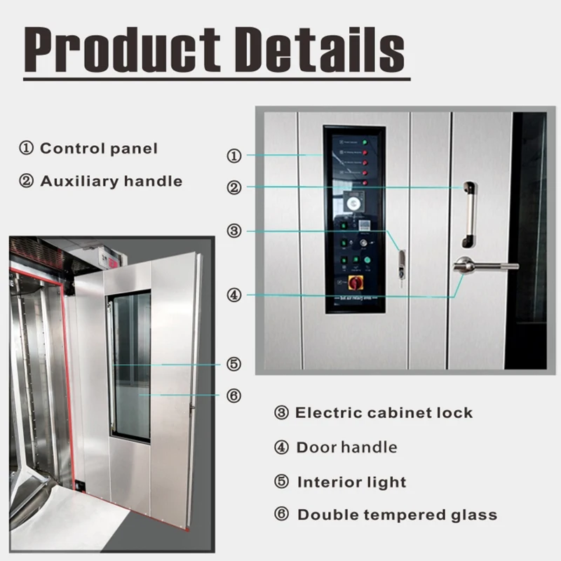 32 Tray Stainless Steel Rotary Rack Oven Industrial Tool for Bread Pizza Fruit Nuts Baking Machine for Food Bakery Shop