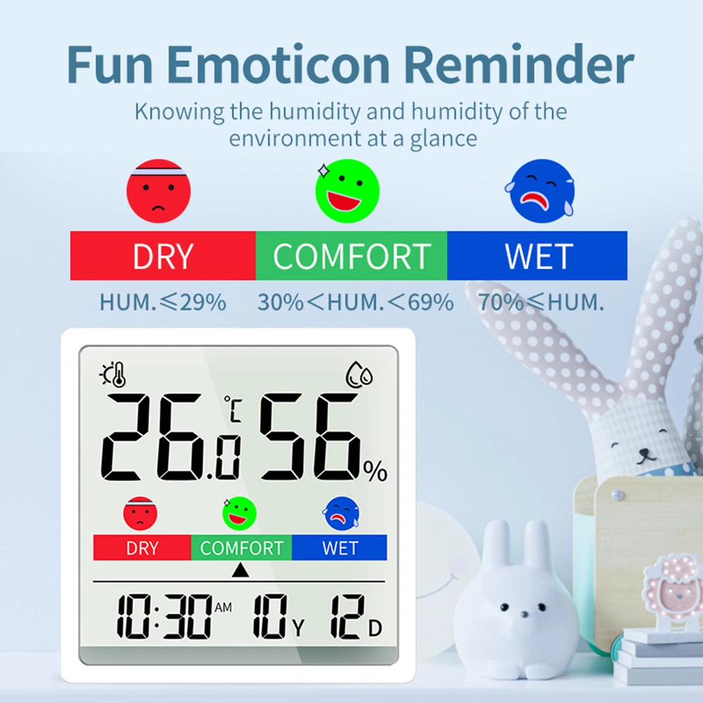 Indoor Multifunctional LCD Wide-angle Color Screen Electronic Digital Temperature and Humidity Meter with Magnetic Suction