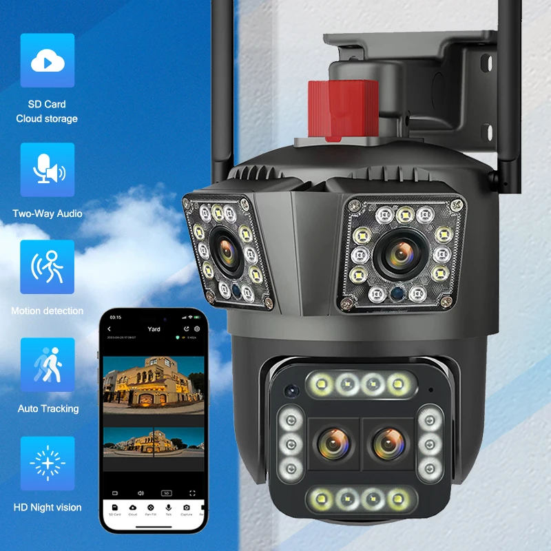 8K 16MP กลางแจ้ง 12X ซูม Cam Thour เลนส์สามหน้าจอ WiFi IP กล้องป้องกันความปลอดภัย Motion Detection 4K กล้องวงจรปิด Survalance