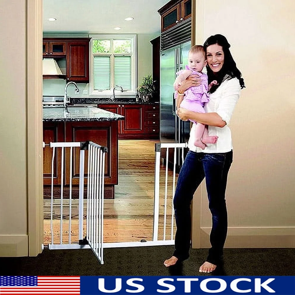 

Extra Wide Auto Close Safety Gate With Stay Open Feature Pressure Mounted Security Doorway Gate One Handed Operation Double