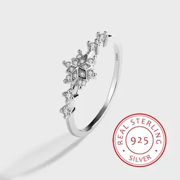 Lüks otantik S925 gümüş kar tanesi çok dört pençeleri yuvarlak geometrik High-end nişan takı yüzük kadınlar için