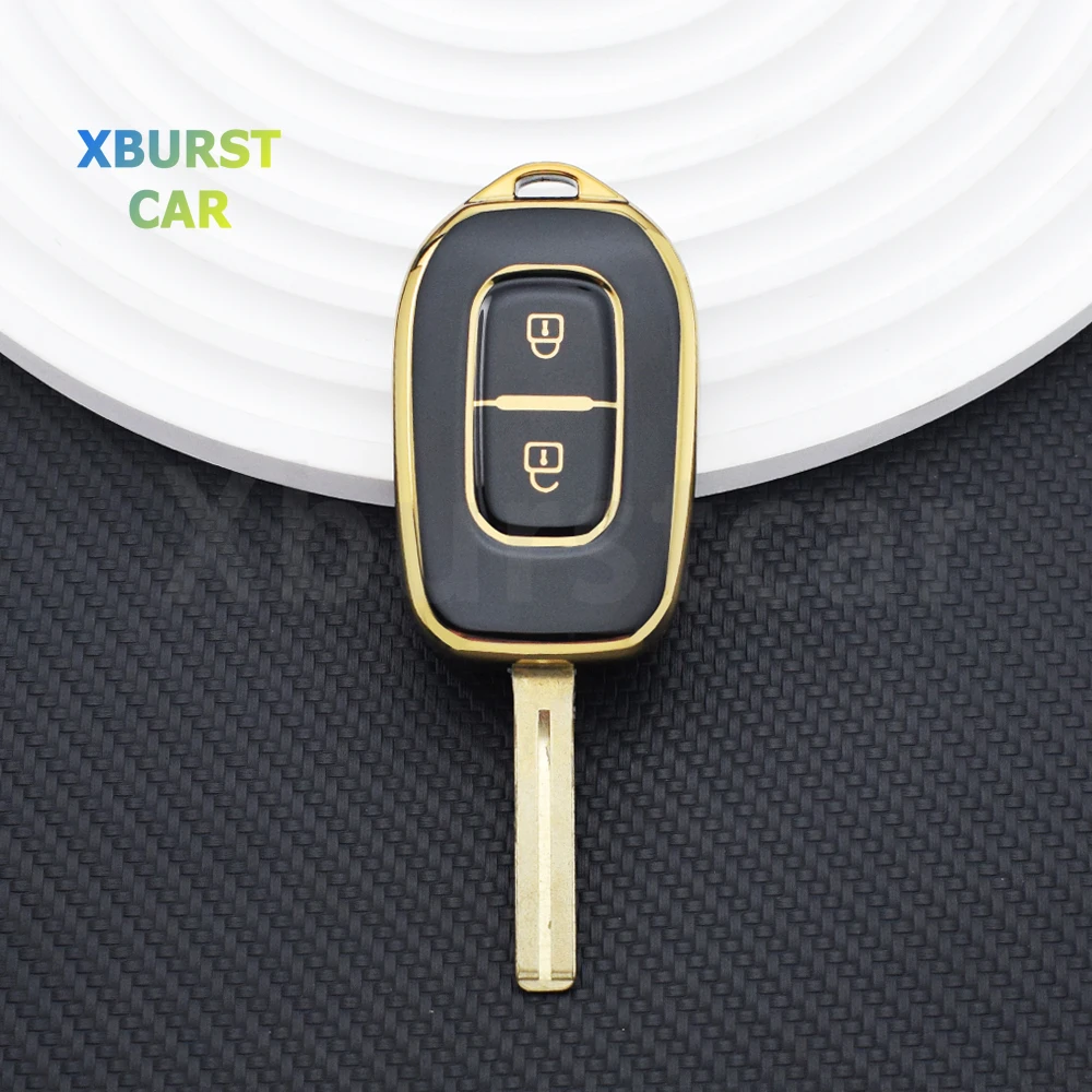2 Buttons Gold Edge Soft TPU Car Key Fob Cover Case Protector For Renault Duster Dacia Scenic Master Megane 2016 2017 2018