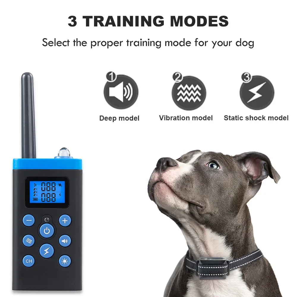 WaterProof 1000M Remote Control Dog Training Collar With Deep Vibration Electric Shock Led Light For Pet Dogs Train Products