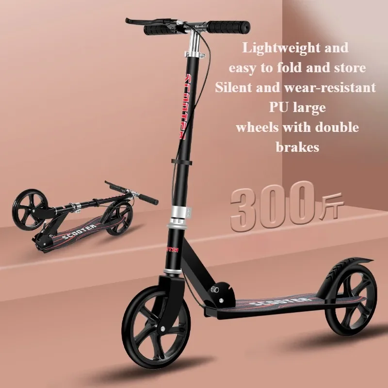 Kids Scooter Portable Big Wheels Kick Scooter with Adjustable Handlebars Dual Braking System Foldable Scooter for Kid Teen Adult