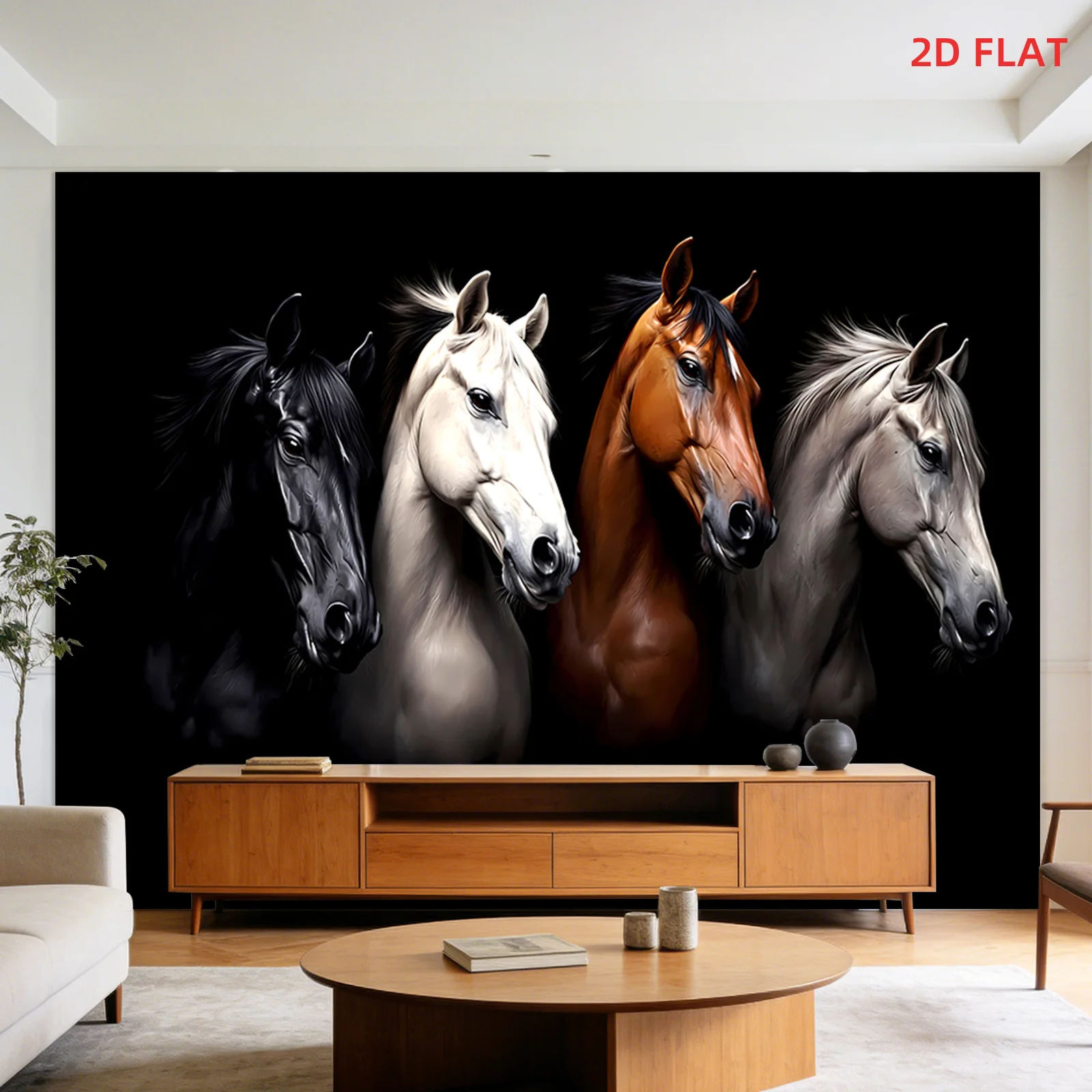 Dramatic Four Horse Heads Tapestry Wall Art Equestrian Farmhouse Decor Realistic Animal Print Large Size Living Room Bedroom