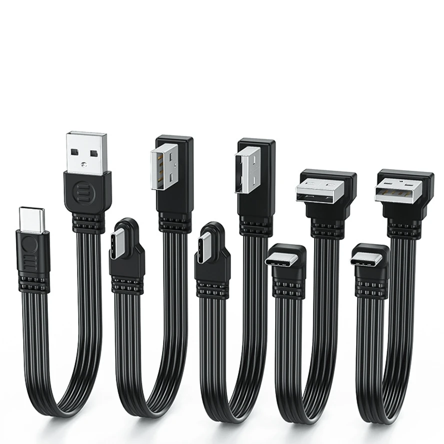 Flat Flexible straight Up & Down & Left & Right Angled 90 Degree Usb Male to Type C Male Fast charging and Data 45W Short Cable