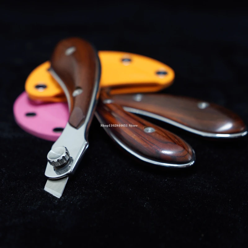 Wooden-handled Leather Cutting Knife Inclined Blade Flat Edge Semi-circular Knife Handmade DIY Leather Thinning Cutting Tool