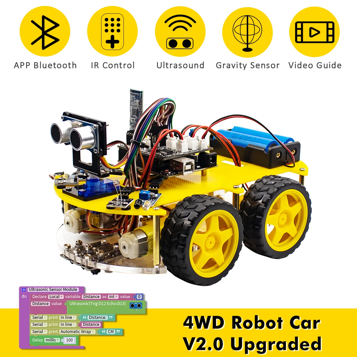 4WD Smart Robot Car Kit Upgraded V2.0 for Arduino Starter Set STEM Intelligent Robot Car