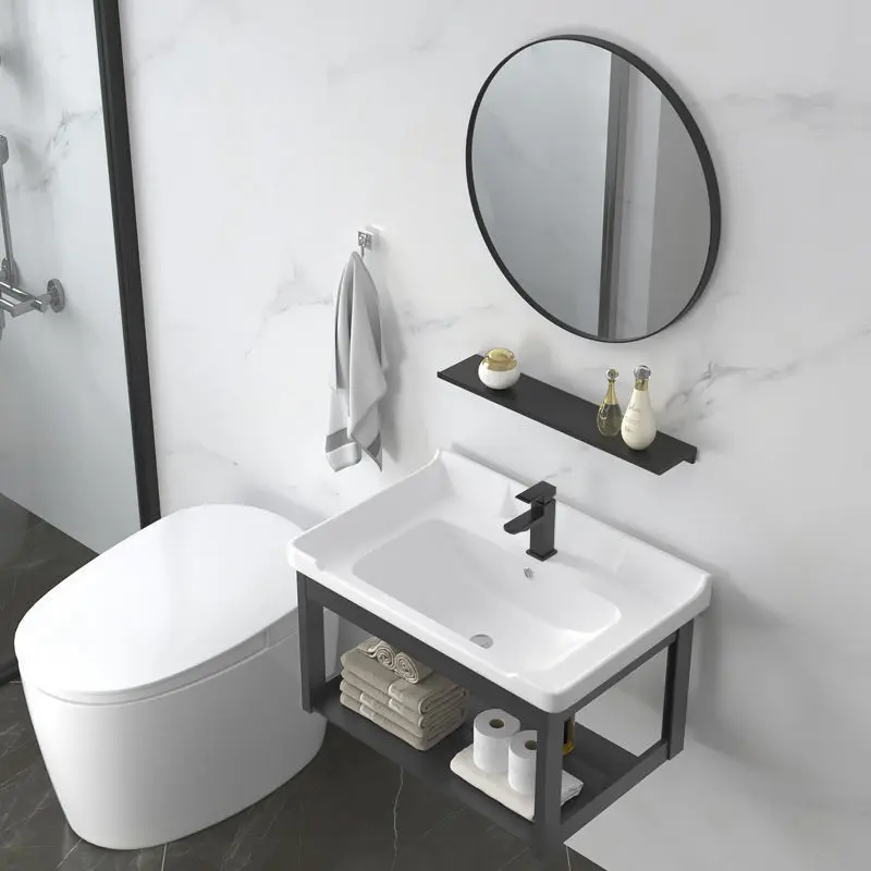 Small apartment wall-mounted wash basin cabinet combined bathroom wash basin mini bracket ceramic basin simple hanging