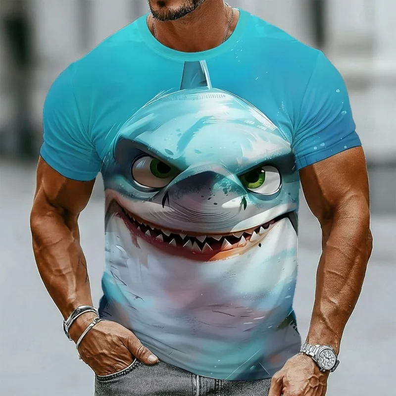 3D Printed Cute Shark Cartoon Print T Shirt For Men Marine Animal Pattern T-Shirts Summer Fashion Round Neck Short Sleeve Tees