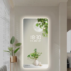 Simple Green Plant Digital Plug-in Electronic Clock Wall Clock Living Room Hallway Hallway Decoration LED Hanging Wall Clock