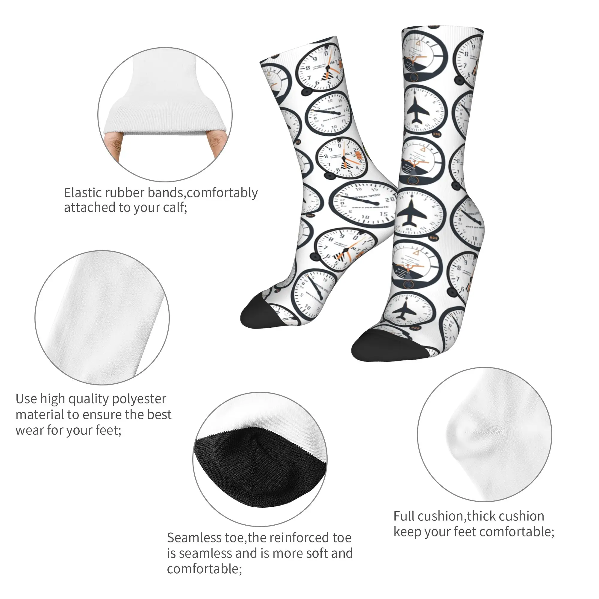 Light Aircraft Dashboard Socks Men Women Polyester Casual  Socks Harajuku Spring Summer Autumn Winter Middle Tube Socks Gifts