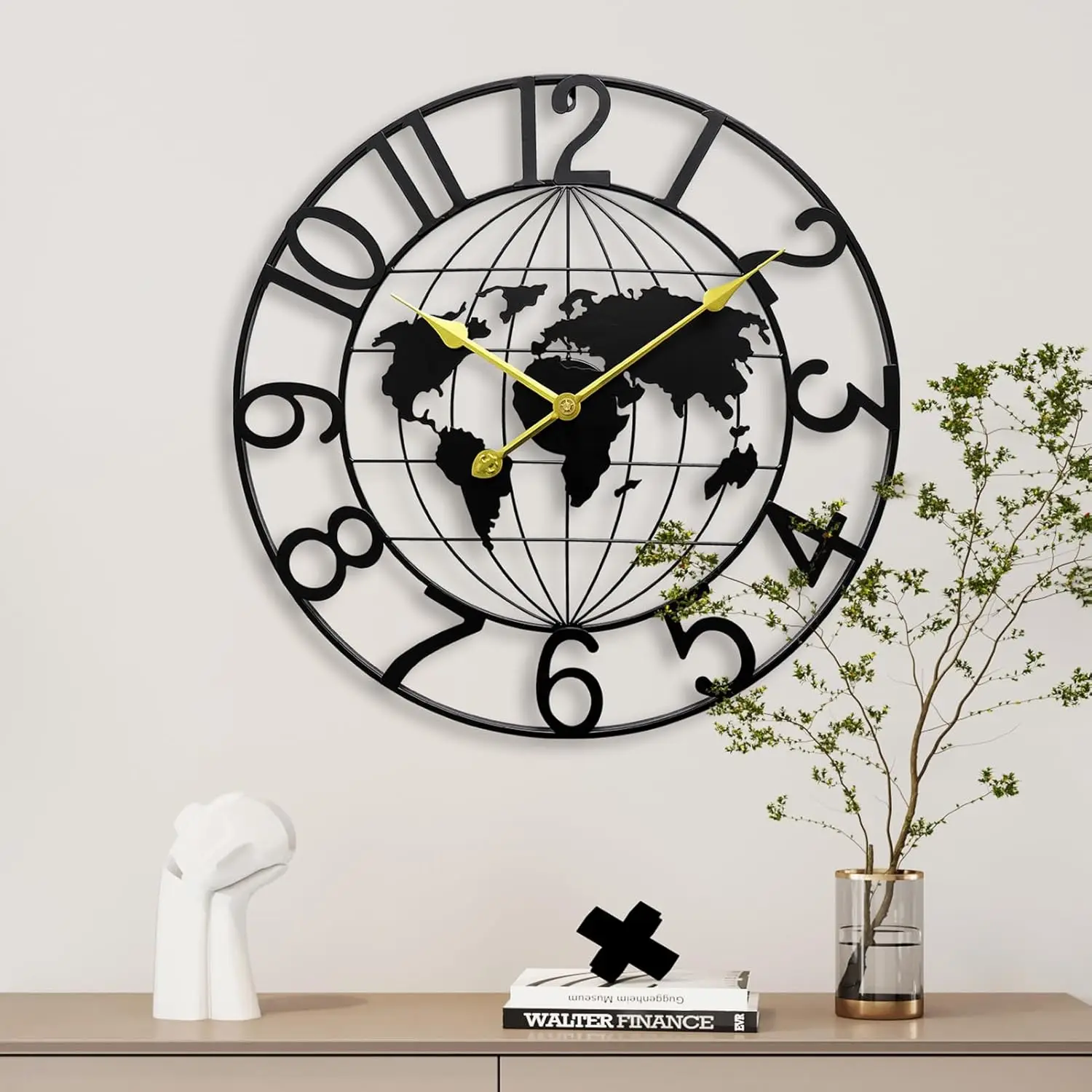 

World Map Large Wall Clock for Living Room,Metal Decorative Wall Clock,Big Modern Round Silent Non-Ticking Battery Operated Wall