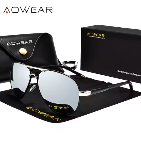 AOWEAR Aviation Sunglasses Men Women Polarized Mirrored Vintage Sunglass Man HD Driving Pilot Sun Glasses with box