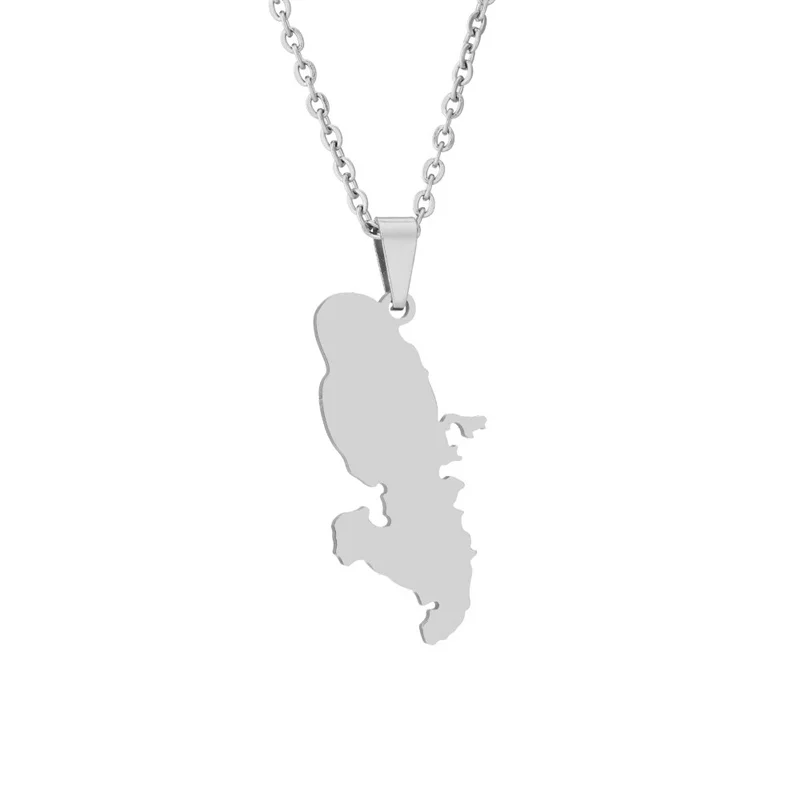 Stainless Steel French Solid Martinique Map Pendant Necklace