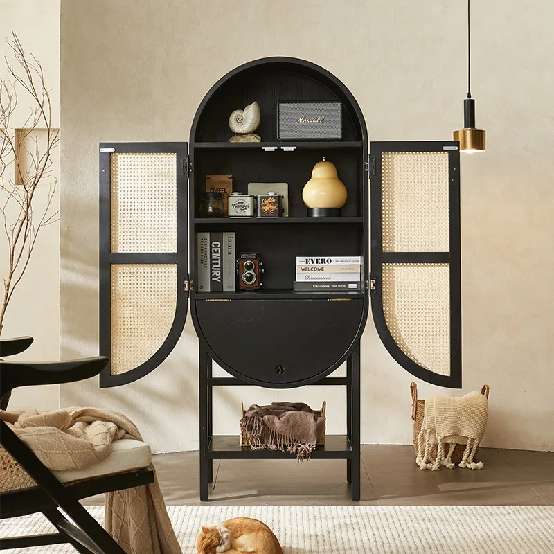 

m Sandy Wind Locker Wabi Sandy Wind Solid Wood Side Cabinet Medieval Rattan Weaving Storage Cabinet Vintage Locker Display Ca m