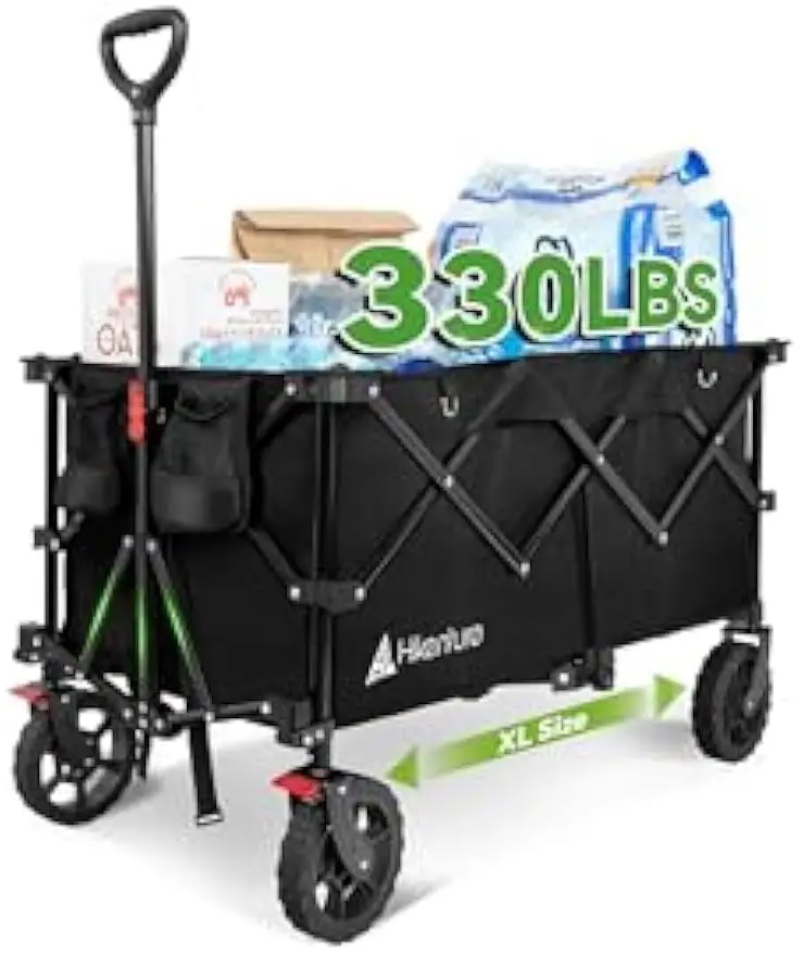 

330lbs Heavy Duty Folding Wagon Cart with All-Terrain Wheels for Groceries, Beach, Sports and Outdoor Use