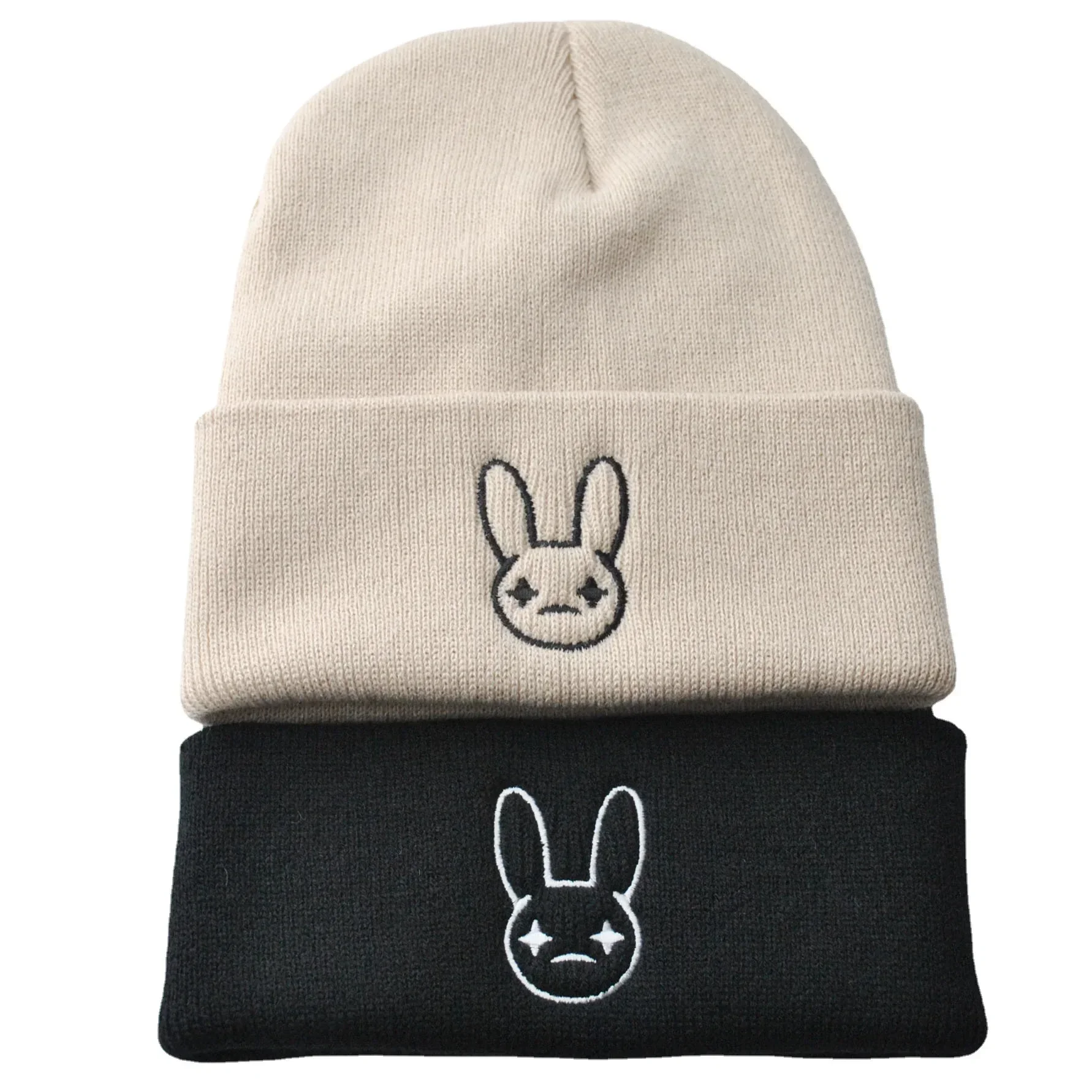 New Hot Selling Singer Bunny Knitted Hat Bad Bunny Embroidered Pullover Fall/Winter Warm Wool Cold Hat For Men And Women