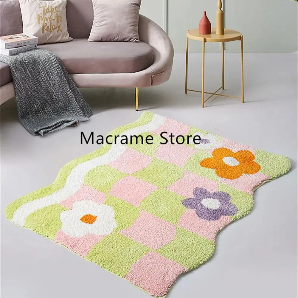 Special-Shaped Fresh Flower Bedroom Flocking Bedside Carpet Korean-Style Household Waved Flower Cloakroom Non-Slip Floor Mat