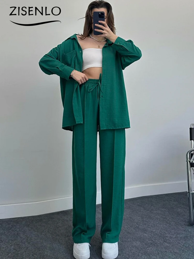 

Elegant Sets for Women 2 Pieces Spring Summer New Loose Fashion Solid Color Casual Shirt & Straight Pants Two-piece Set Suit