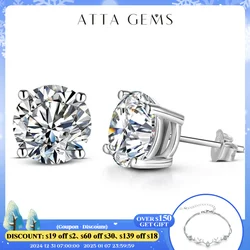 ATTAGEMS 2 Carat 8.0mm D Color Moissanite Stud Earrings For Women Top Quality 100% 925 Sterling Silver Sparkling Wedding Jewelry