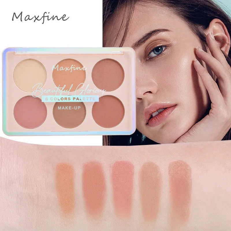 MAXFINE 6-Color Blush Highlighter Set Ginger Glitter Brightening and Expanding Color