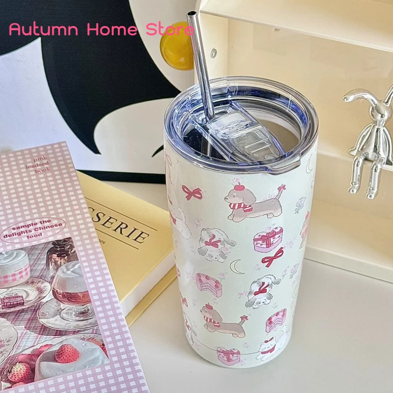 

Girl's Heart Water Cup Insulation Cup Large Capacity 304 Stainless Steel Giant Straw Coffee Cup